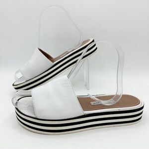 TABITHA SIMMONS Sophia White Platform Slide Sandal Black White Stripe Bottom 6.5